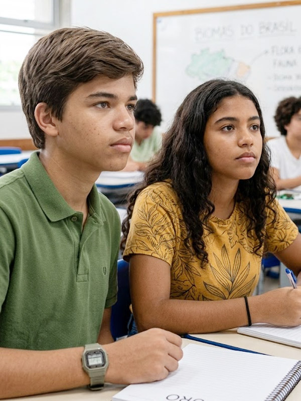 Dois estudantes sentados juntos aprendendo algo